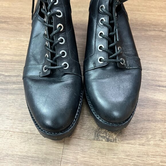 Michael Kors Bensen Cut-Out Buckle Leather Combat Goth Boots Sz 8 - Picture 5 of 12